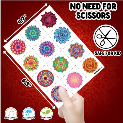 96PCS Pre-Cut Mandala Temporary Tattoos - Indian Decorations Themed Stickers for Boys and Girls Birthday Party Supplies, Decorations, Favors, and Prizes - Cute Gifts