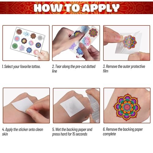 96PCS Pre-Cut Mandala Temporary Tattoos - Indian Decorations Themed Stickers for Boys and Girls Birthday Party Supplies, Decorations, Favors, and Prizes - Cute Gifts - görsel 12