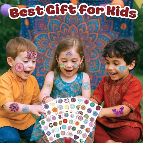 96PCS Pre-Cut Mandala Temporary Tattoos - Indian Decorations Themed Stickers for Boys and Girls Birthday Party Supplies, Decorations, Favors, and Prizes - Cute Gifts - görsel 8