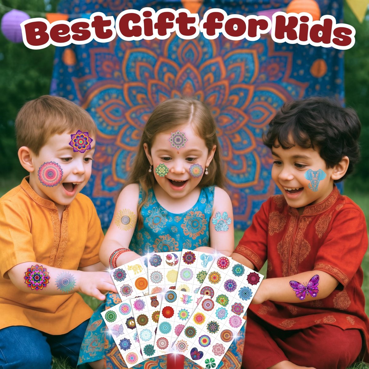 96PCS Pre-Cut Mandala Temporary Tattoos - Indian Decorations Themed Stickers for Boys and Girls Birthday Party Supplies, Decorations, Favors, and Prizes - Cute Gifts - görsel 7