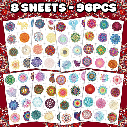96PCS Pre-Cut Mandala Temporary Tattoos - Indian Decorations Themed Stickers for Boys and Girls Birthday Party Supplies, Decorations, Favors, and Prizes - Cute Gifts