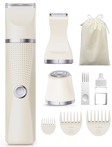Unibono Women's Pubic Hair Trimmer - Waterproof Bikini Trimmer, Rechargeable 3-in-1 Electric Razor, Cordless Lady Shaver for Legs, Underarms, Face (Cream) Avelisse