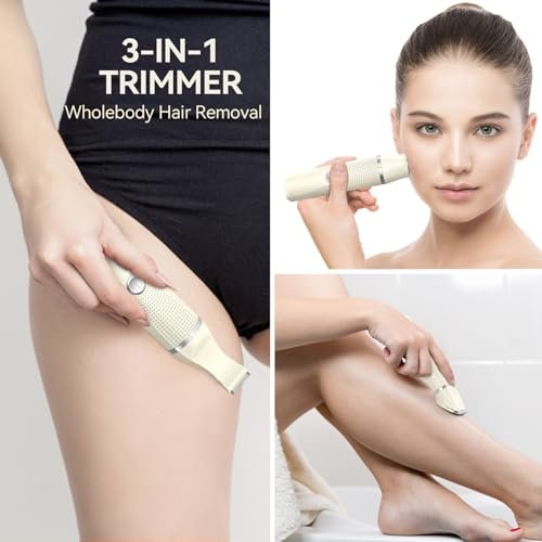 Unibono Women's Pubic Hair Trimmer - Waterproof Bikini Trimmer, Rechargeable 3-in-1 Electric Razor, Cordless Lady Shaver for Legs, Underarms, Face (Cream) Avelisse
