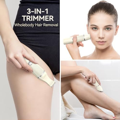 Unibono Women's Pubic Hair Trimmer - Waterproof Bikini Trimmer, Rechargeable 3-in-1 Electric Razor, Cordless Lady Shaver for Legs, Underarms, Face (Cream) Avelisse