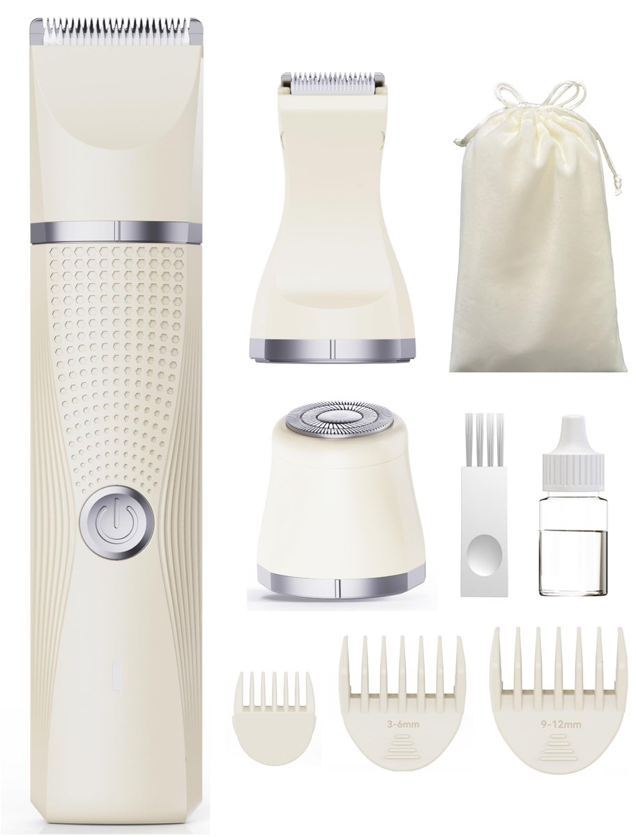 Unibono Women's Pubic Hair Trimmer - Waterproof Bikini Trimmer, Rechargeable 3-in-1 Electric Razor, Cordless Lady Shaver for Legs, Underarms, Face (Cream) Avelisse