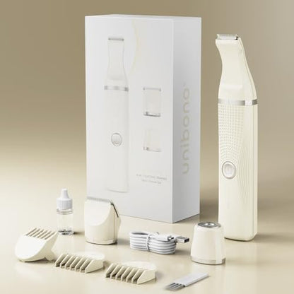 Unibono Women's Pubic Hair Trimmer - Waterproof Bikini Trimmer, Rechargeable 3-in-1 Electric Razor, Cordless Lady Shaver for Legs, Underarms, Face (Cream) Avelisse