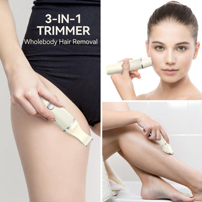 Unibono Women's Pubic Hair Trimmer - Waterproof Bikini Trimmer, Rechargeable 3-in-1 Electric Razor, Cordless Lady Shaver for Legs, Underarms, Face (Cream) Avelisse