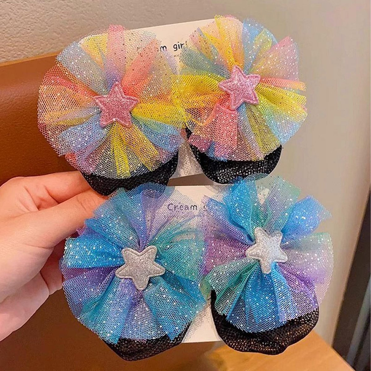 AsggBah 4pcs Floral Bow Hair Clips for Girls - Colorful Bow Barrettes with Bun Covers, Metal Hair Clips for Little Girls - görsel 3