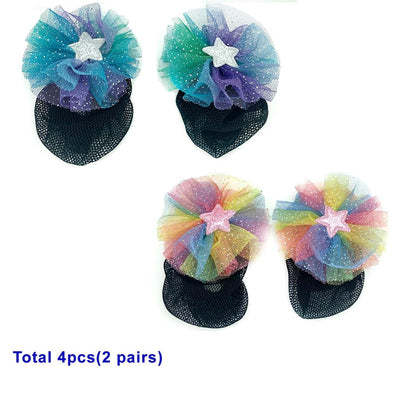 AsggBah 4pcs Floral Bow Hair Clips for Girls - Colorful Bow Barrettes with Bun Covers, Metal Hair Clips for Little Girls