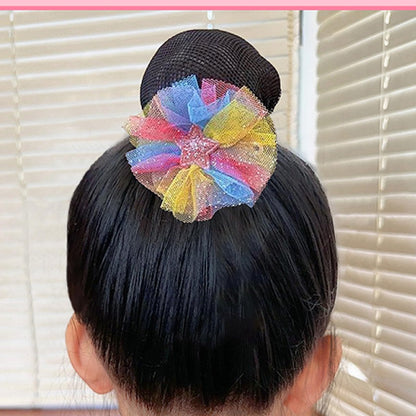 AsggBah 4pcs Floral Bow Hair Clips for Girls - Colorful Bow Barrettes with Bun Covers, Metal Hair Clips for Little Girls