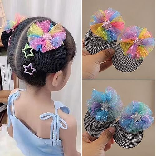 AsggBah 4pcs Floral Bow Hair Clips for Girls - Colorful Bow Barrettes with Bun Covers, Metal Hair Clips for Little Girls - görsel 10