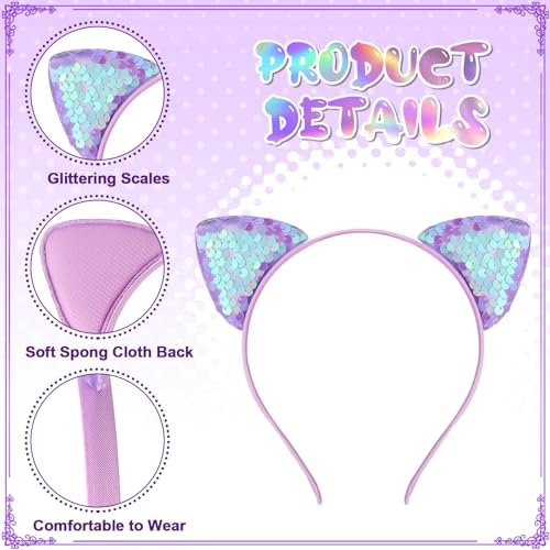 Hoemwarm 50-Pack Sequin Glitter Kitty Headbands - Shiny Cat Ear Hair Accessories for Girls and Adults, 25 Colors, Birthday Party Decorations Avelisse