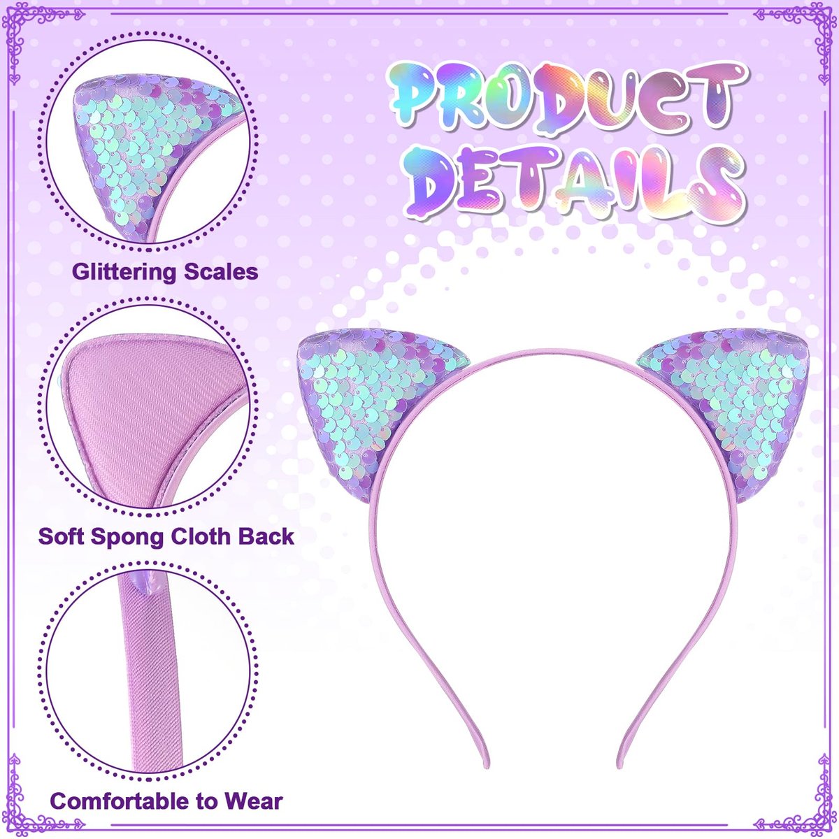 Hoemwarm 50-Pack Sequin Glitter Kitty Headbands - Shiny Cat Ear Hair Accessories for Girls and Adults, 25 Colors, Birthday Party Decorations Avelisse