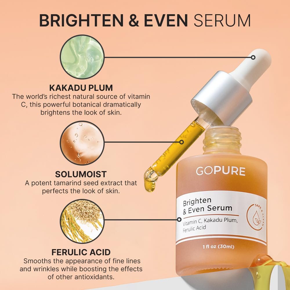 goPure Actives Vitamin C Serum - Brightening Serum with Vitamin C and Ferulic Acid, Face Moisturizing and Anti-Aging Benefits, Improves Skin Discoloration and Visibly Reduces Dark Spots - 1 fl oz Avelisse
