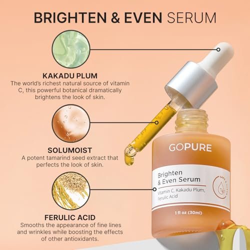 goPure Actives Vitamin C Serum - Brightening Serum with Vitamin C and Ferulic Acid, Face Moisturizing and Anti-Aging Benefits, Improves Skin Discoloration and Visibly Reduces Dark Spots - 1 fl oz Avelisse