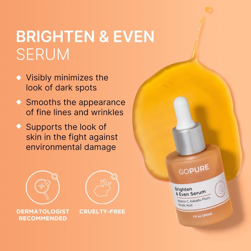 goPure Actives Vitamin C Serum - Brightening Serum with Vitamin C and Ferulic Acid, Face Moisturizing and Anti-Aging Benefits, Improves Skin Discoloration and Visibly Reduces Dark Spots - 1 fl oz Avelisse