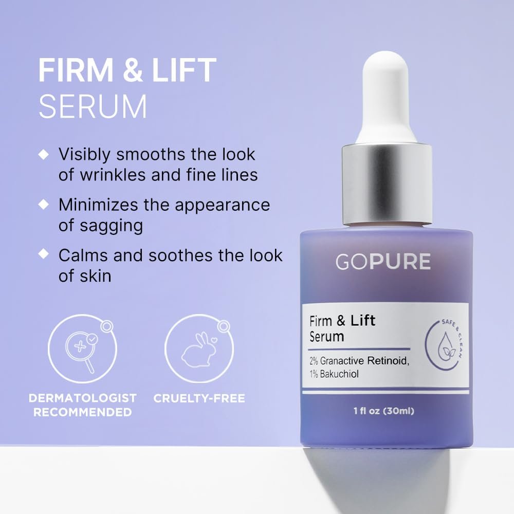 goPure Actives Firm & Lift Serum – Anti-Aging Retinol Serum for Smooth, Glowing Skin with Bakuchiol for Collagen Support, 1 fl oz Avelisse