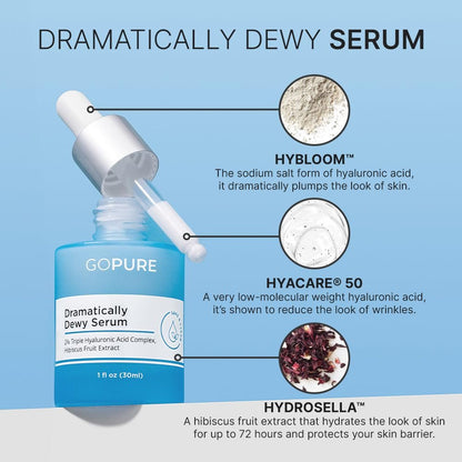 goPure Hyaluronic Acid Dramatically Dewy Serum – Hydrating Face Serum with Aloe Vera & Hibiscus Extract for Smooth, Plump Skin (1 fl oz) Avelisse