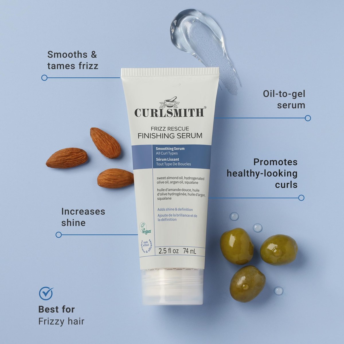CURLSMITH Frizz Rescue Finishing Serum - Anti-Frizz & Smoothing Serum for All Curl Types, Vegan & Cruelty-Free (2.5 oz) - görsel 3