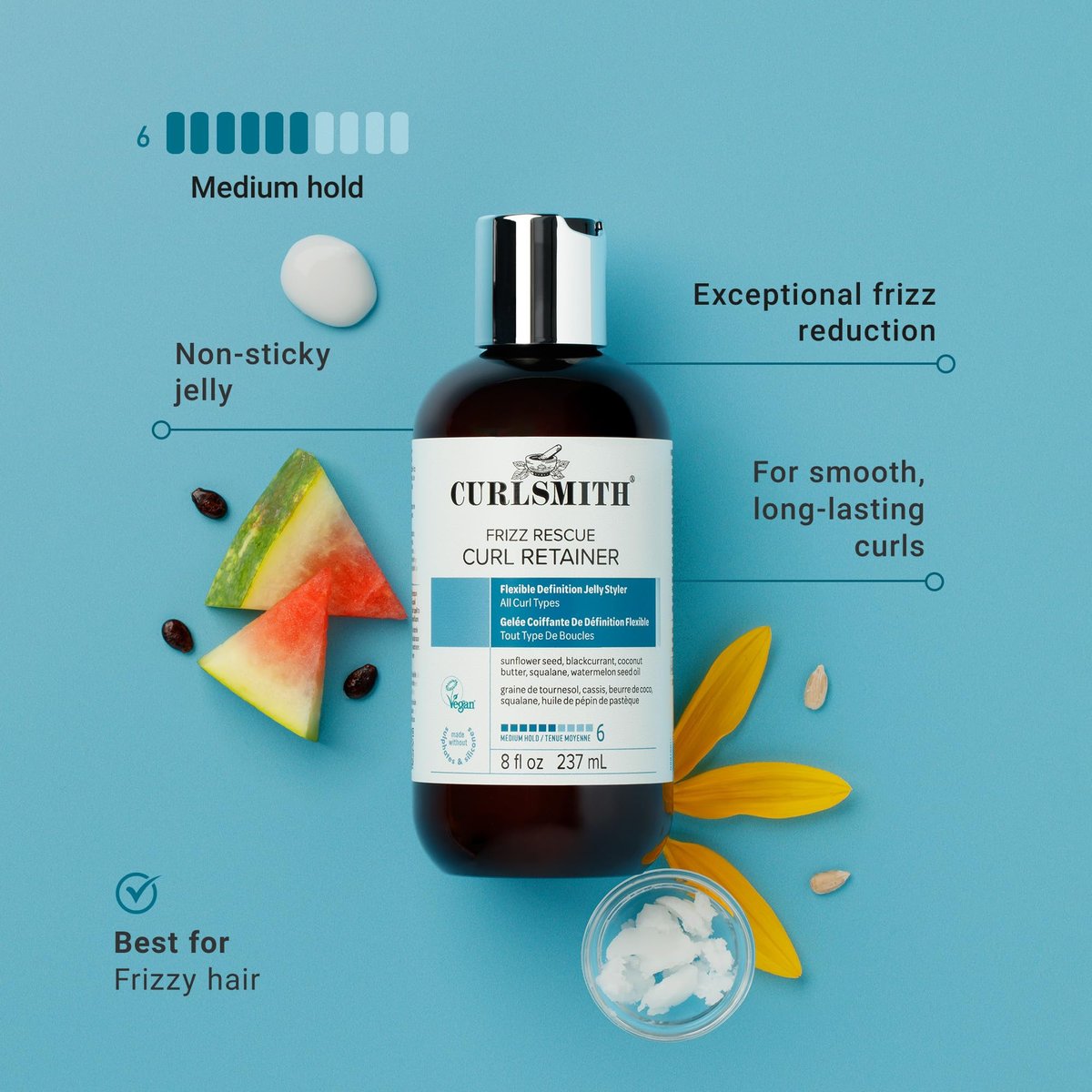 CURLSMITH Frizz Rescue Curl Retainer - Medium Hold Gel for Curls, Frizz Control, Jelly Styler, Vegan & Cruelty Free (8 oz) - görsel 3
