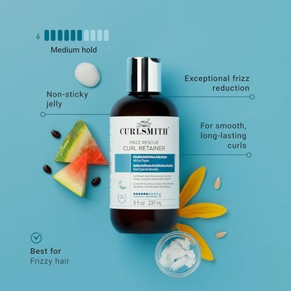 CURLSMITH Frizz Rescue Curl Retainer - Medium Hold Gel for Curls, Frizz Control, Jelly Styler, Vegan & Cruelty Free (8 oz)