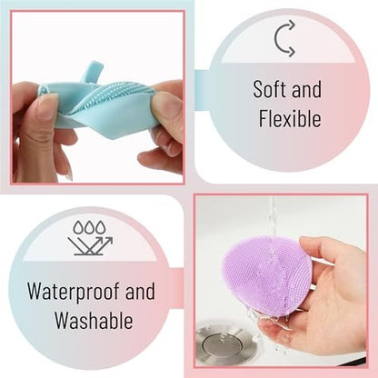 Slick Silicone Facial Cleansing Brush, 4 Pack - Soft Silicone Face Scrubber Exfoliator for Gentle Daily Cleansing
