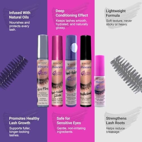 Prosa Mascara Professional Collection – Amplified Volume & Complete Lash Length, Deep Ebony, All-Day Wear, Pack of 5 Avelisse
