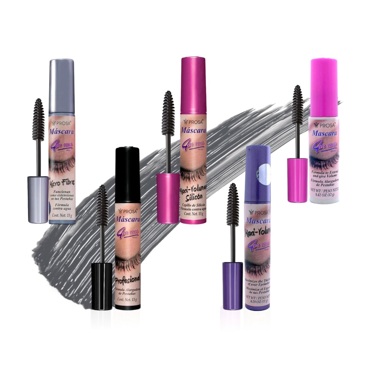 Prosa Mascara Professional Collection – Amplified Volume & Complete Lash Length, Deep Ebony, All-Day Wear, Pack of 5 Avelisse