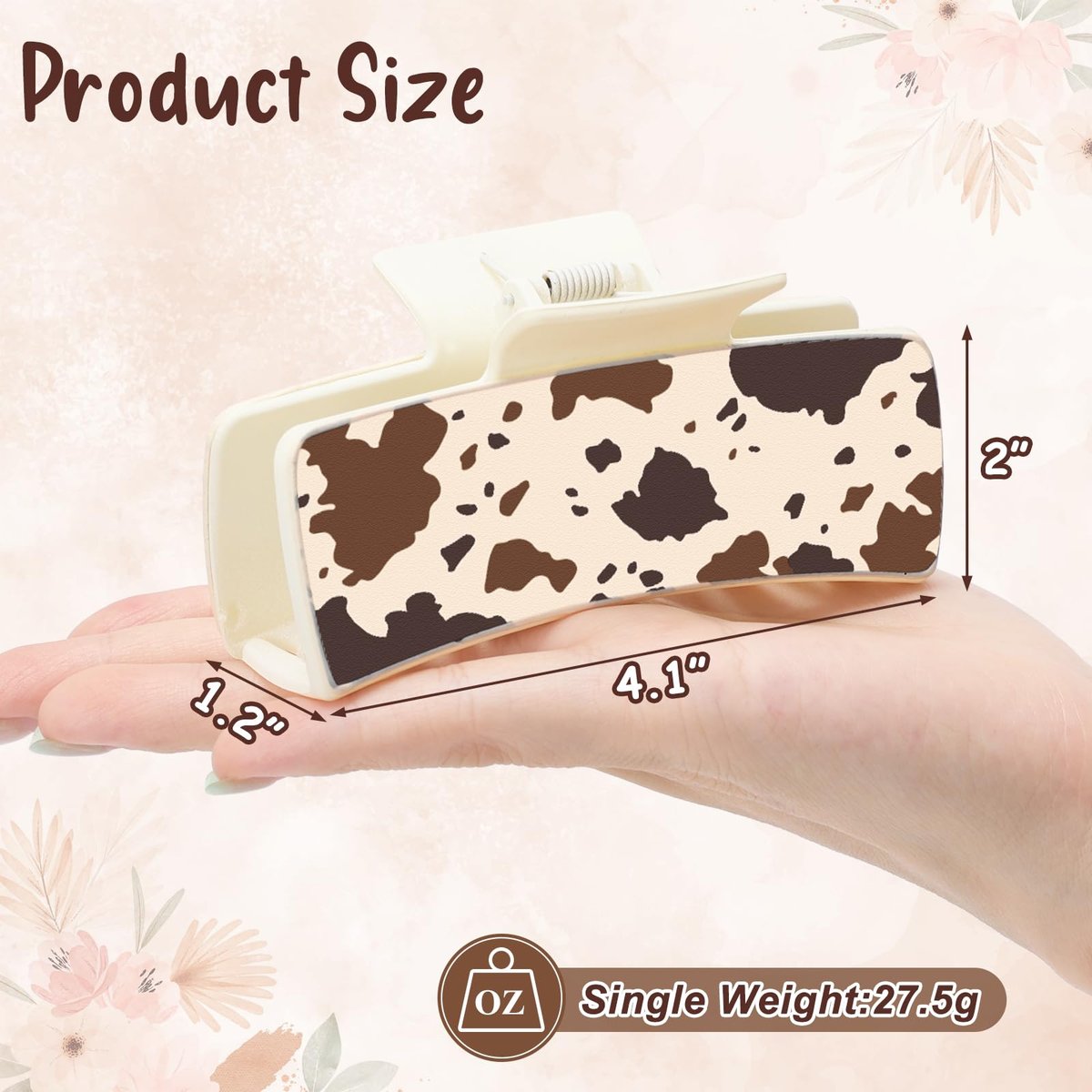 Yussti Western Leather Hair Claw Clips – Sunflower Floral Square Claw Clips for Hairstyling, Southwest Cow Print Cowhide Hair Accessories, Large Aesthetic Western Cowgirl Gift for Women Girls (Brown/Black/White, Pack of 4) Avelisse
