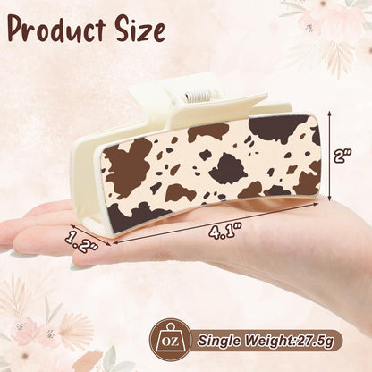 Yussti Western Leather Hair Claw Clips – Sunflower Floral Square Claw Clips for Hairstyling, Southwest Cow Print Cowhide Hair Accessories, Large Aesthetic Western Cowgirl Gift for Women Girls (Brown/Black/White, Pack of 4) Avelisse