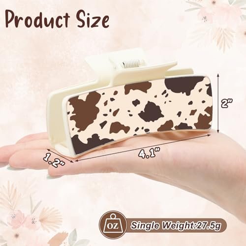 Yussti Western Leather Hair Claw Clips – Sunflower Floral Square Claw Clips for Hairstyling, Southwest Cow Print Cowhide Hair Accessories, Large Aesthetic Western Cowgirl Gift for Women Girls (Brown/Black/White, Pack of 4) Avelisse