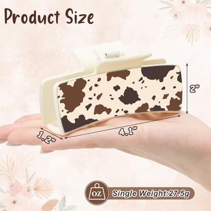 Yussti Western Leather Hair Claw Clips – Sunflower Floral Square Claw Clips for Hairstyling, Southwest Cow Print Cowhide Hair Accessories, Large Aesthetic Western Cowgirl Gift for Women Girls (Brown/Black/White, Pack of 4) Avelisse