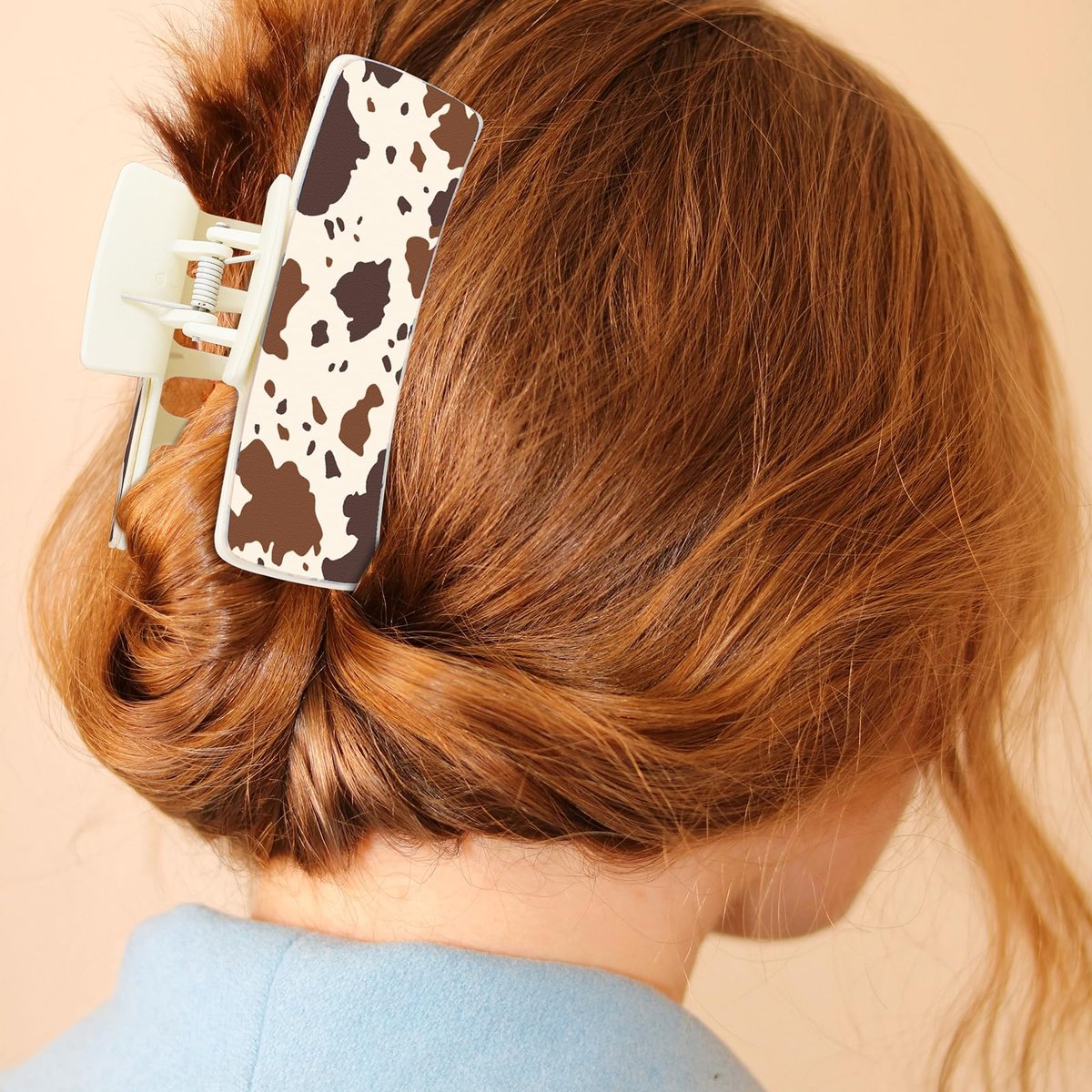 Yussti Western Leather Hair Claw Clips – Sunflower Floral Square Claw Clips for Hairstyling, Southwest Cow Print Cowhide Hair Accessories, Large Aesthetic Western Cowgirl Gift for Women Girls (Brown/Black/White, Pack of 4) Avelisse