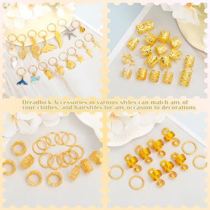 Lucomb 314 Pcs Hair Jewelry for Women – Aluminum Gold Hair Charms for Dreadlocks, Braids, and Locs Accessories