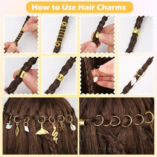 Lucomb 314 Pcs Hair Jewelry for Women – Aluminum Gold Hair Charms for Dreadlocks, Braids, and Locs Accessories - görsel 8