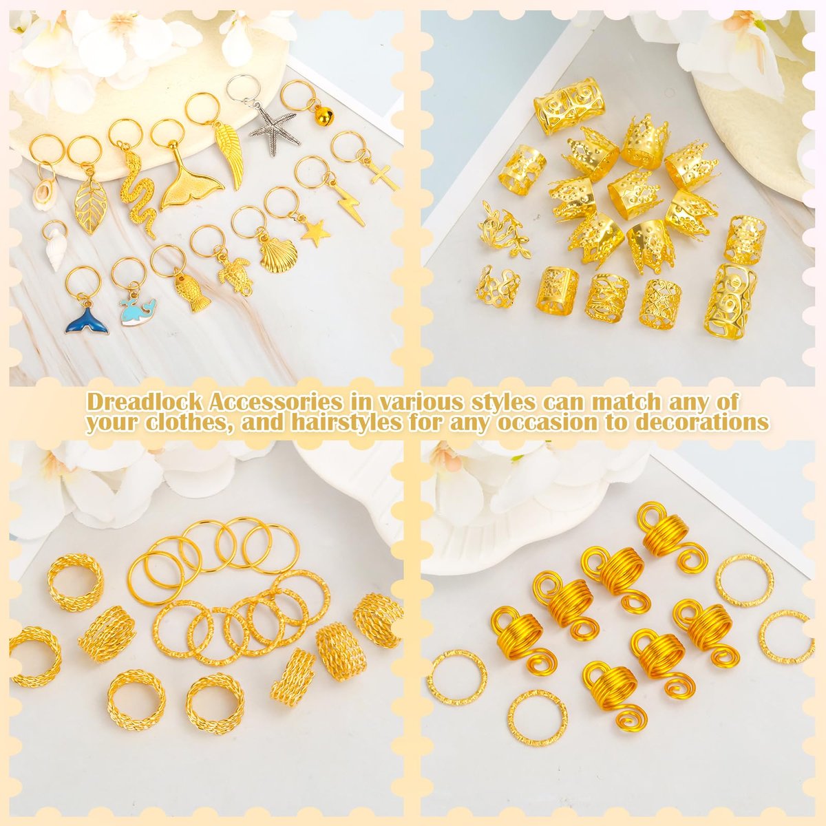 Lucomb 314 Pcs Hair Jewelry for Women – Aluminum Gold Hair Charms for Dreadlocks, Braids, and Locs Accessories - görsel 5