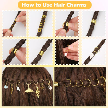 Lucomb 314 Pcs Hair Jewelry for Women – Aluminum Gold Hair Charms for Dreadlocks, Braids, and Locs Accessories