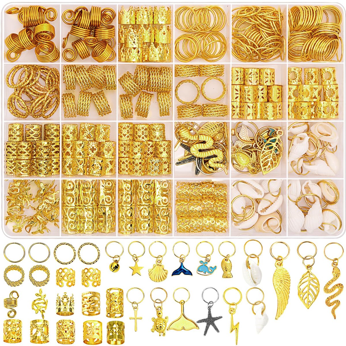 Lucomb 314 Pcs Hair Jewelry for Women – Aluminum Gold Hair Charms for Dreadlocks, Braids, and Locs Accessories - görsel 1