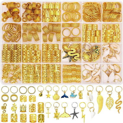 Lucomb 314 Pcs Hair Jewelry for Women – Aluminum Gold Hair Charms for Dreadlocks, Braids, and Locs Accessories