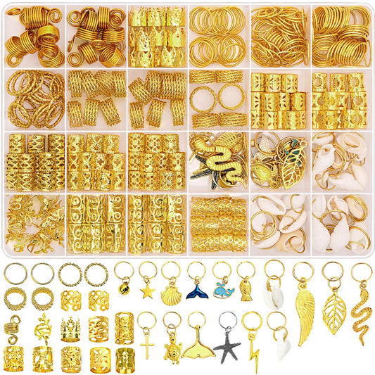 Lucomb 314 Pcs Hair Jewelry for Women – Aluminum Gold Hair Charms for Dreadlocks, Braids, and Locs Accessories