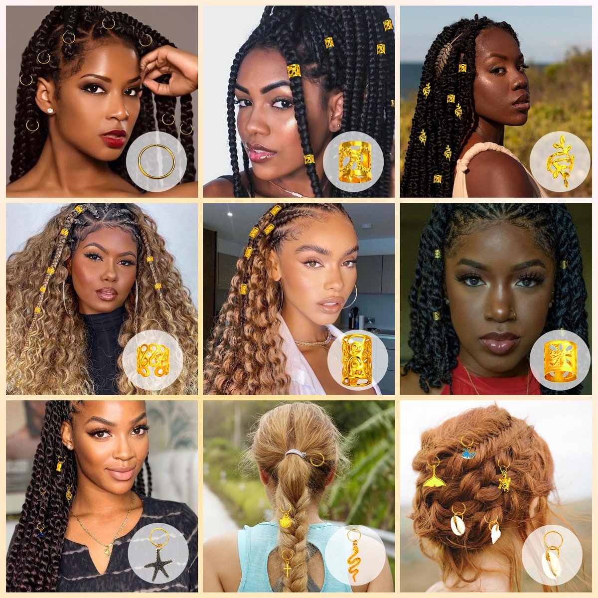 Lucomb 314 Pcs Hair Jewelry for Women – Aluminum Gold Hair Charms for Dreadlocks, Braids, and Locs Accessories - görsel 9