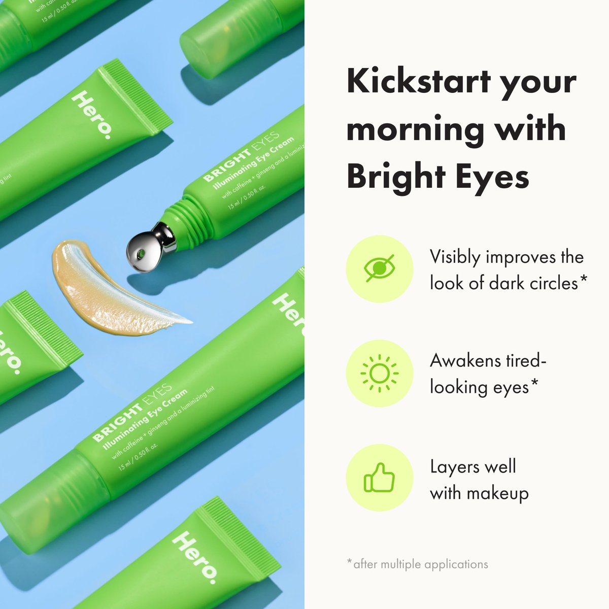 HERO COSMETICS Bright Eyes Illuminating Eye Cream – Reduce Dark Circles with Cooling Stainless Steel Tip (0.5 fl oz) Avelisse