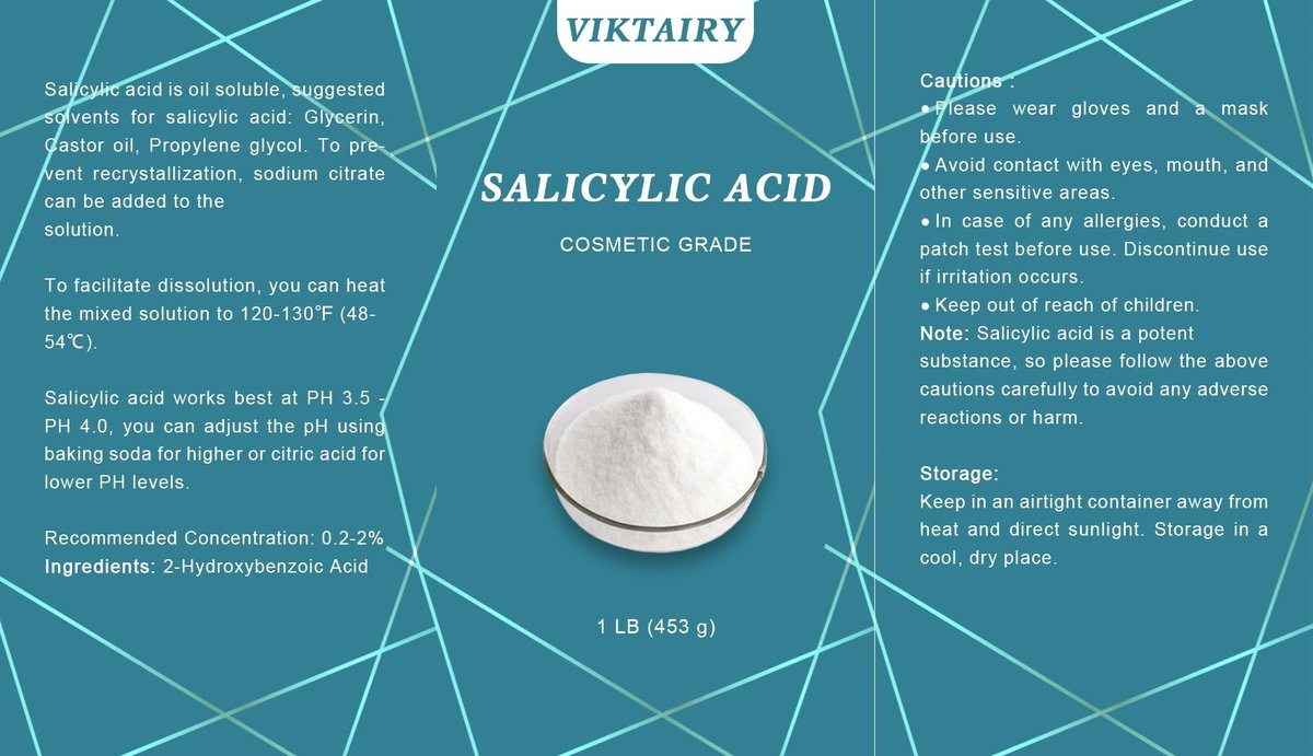 1 LB Salicylic Acid Powder Cosmetic Grade - Pure BHA Exfoliant for DIY Skincare, Face Wash, Toner, Shampoo & Body Lotion Avelisse