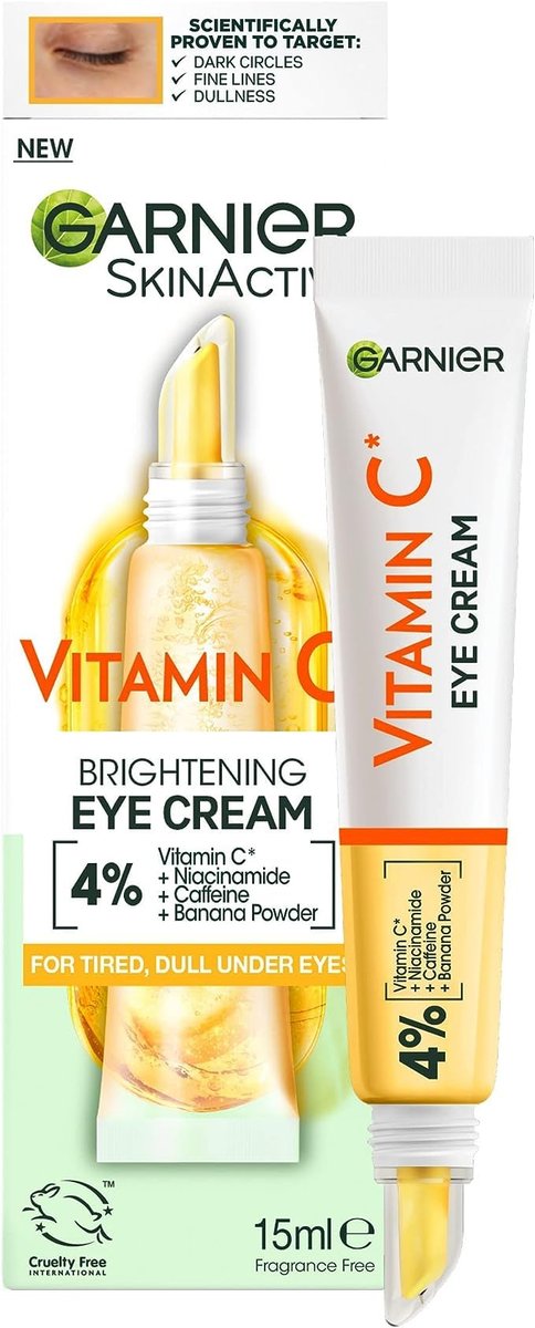 Garnier Eye Cream with 4% Vitamin C – Brightening Treatment for Dark Circles, Under Eye Bags & Puffiness, 15ml Avelisse