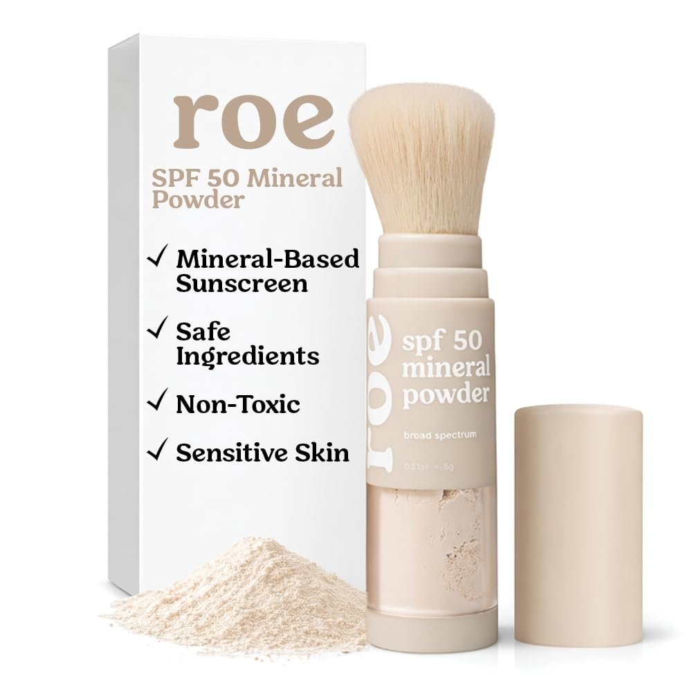 Roe Wellness SPF 50 Powder Sunscreen – Mineral-Based, Non-Toxic Brush-On Sun Protection for Kids, Adults & Babies – Reef Safe, For Scalp, Face & Body Avelisse