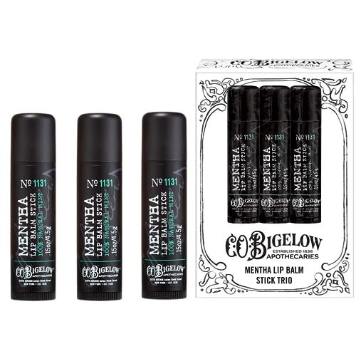C.O. Bigelow Mentha Lip Balm Sticks, Pack of 3 – Shea Butter & Peppermint Oil Moisturizing Lip Care, 0.15 oz Each Avelisse