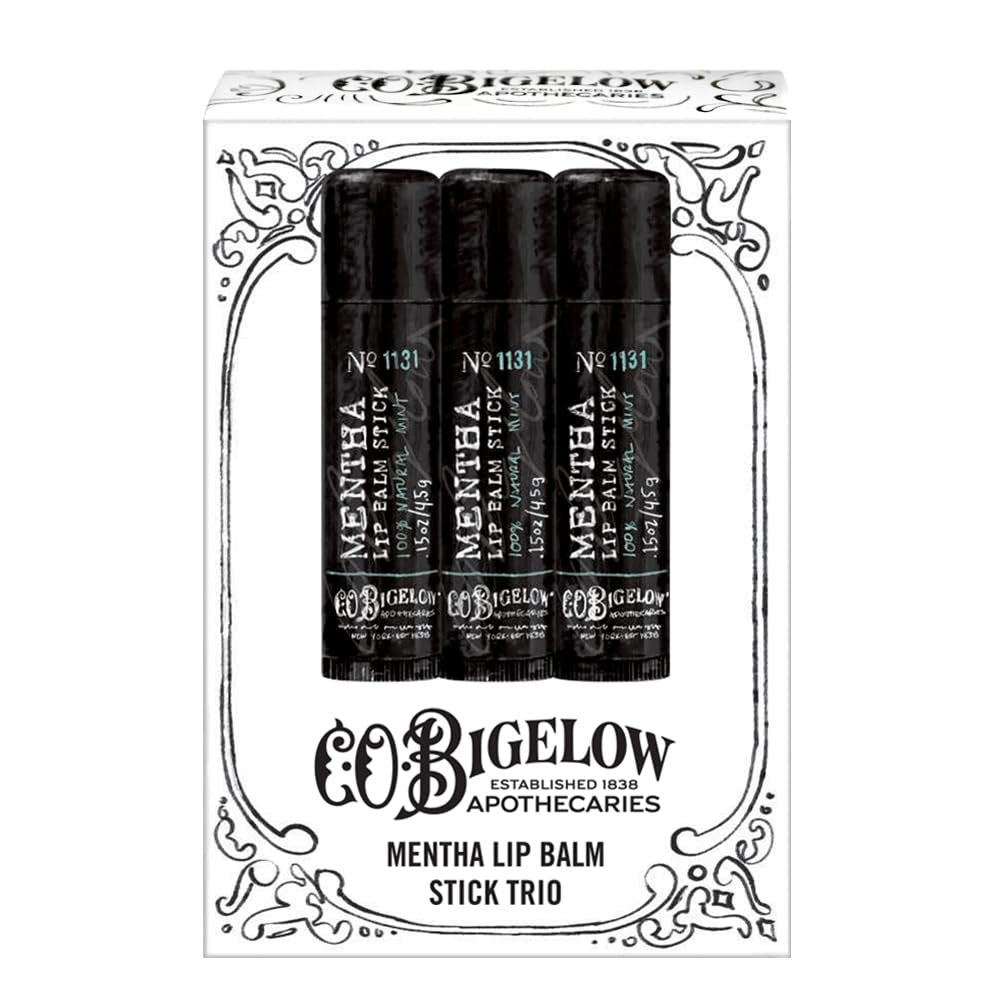 C.O. Bigelow Mentha Lip Balm Sticks, Pack of 3 – Shea Butter & Peppermint Oil Moisturizing Lip Care, 0.15 oz Each Avelisse