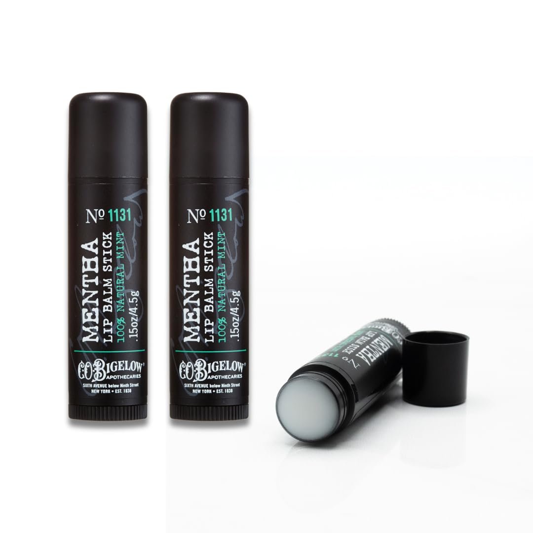 C.O. Bigelow Mentha Lip Balm Sticks, Pack of 3 – Shea Butter & Peppermint Oil Moisturizing Lip Care, 0.15 oz Each Avelisse