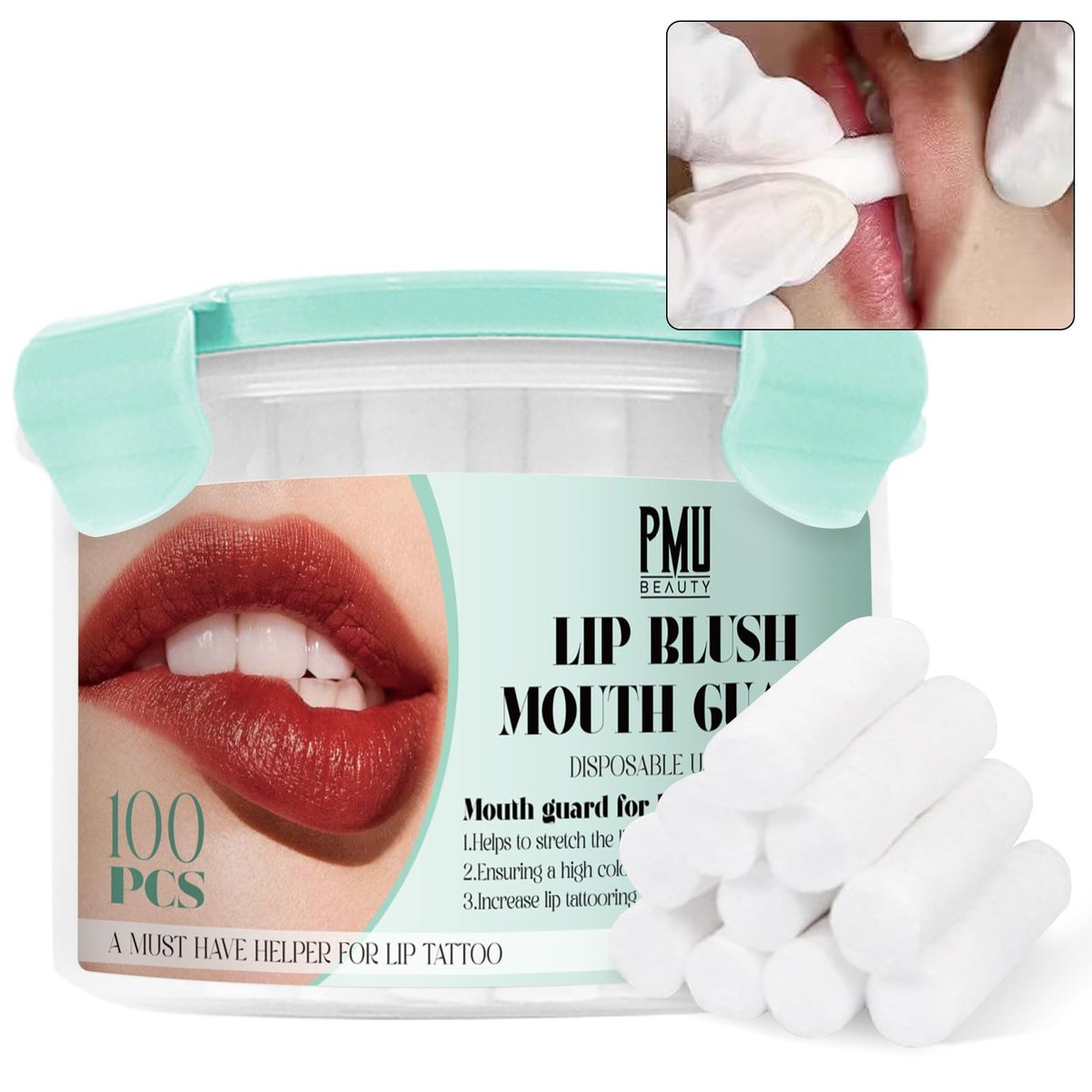 PMUBEAUTY 100pcs Cotton Lip Tattoo Stretching Stick for Easy and Precise Coloring, Enhancing Color, Blushing PMU Supplies, Cleaning Wipes - görsel 2