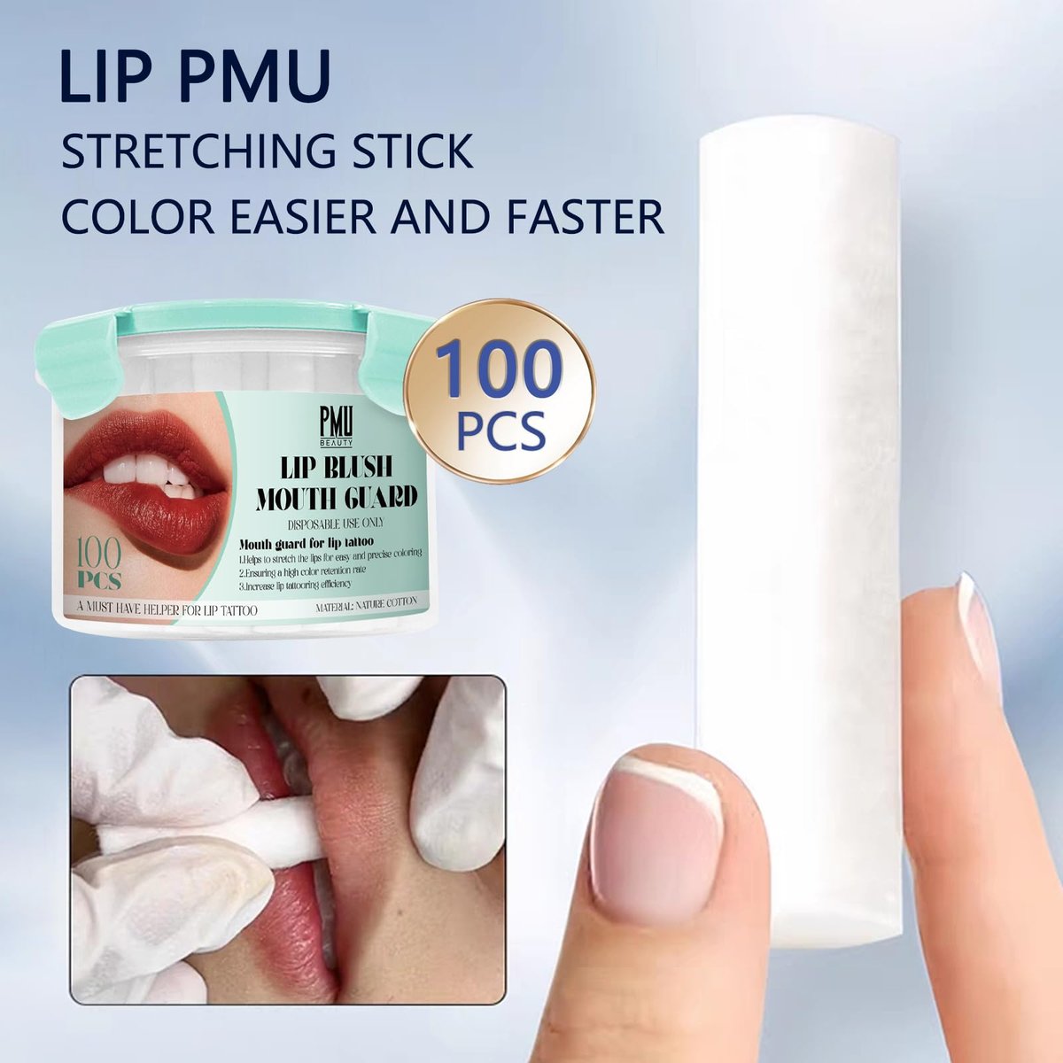 PMUBEAUTY 100pcs Cotton Lip Tattoo Stretching Stick for Easy and Precise Coloring, Enhancing Color, Blushing PMU Supplies, Cleaning Wipes - görsel 4